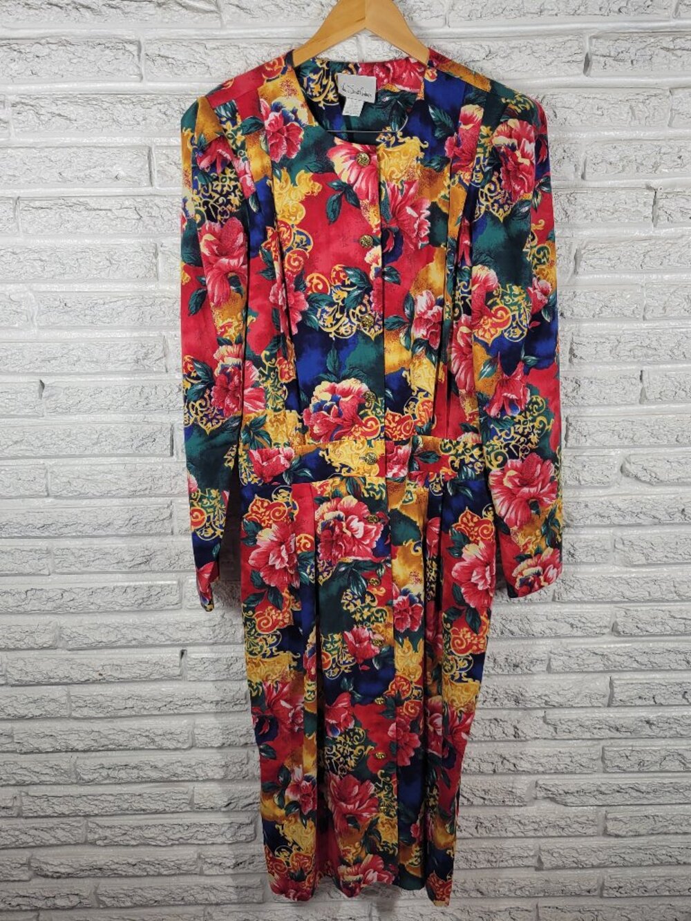 Vintage Via Sant Andrea Women 18W Tall Dress Floral Pleated Long Sleeve FLO155XE